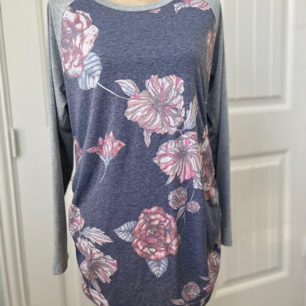 Floral Women's Long Sleeve Crew Neck Maternity Ruched Pregnancy Top XL